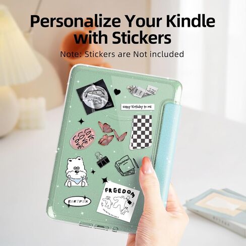 Glitter Case for 6" Kindle 11th Generation 2024/2022 Release, Light PU Leather Cover and Transparent Hard Back Shell,with Auto Sleep/Wake,Glitter White in Saudi Arabia