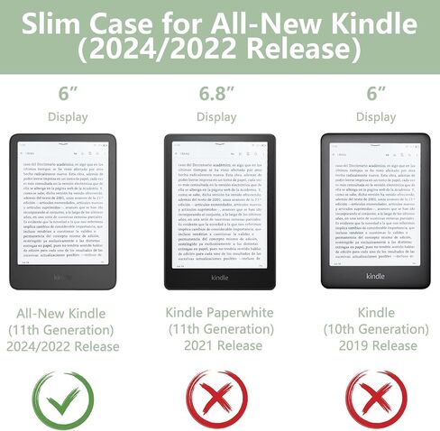 MOROCK Detachable Magnetic Case for All-New 6" Kindle(11th Generation,2024/2022 Release),Slim and Lightweight PU Leather and PC Clear Acrylic Back Cover,Auto Wake/Sleep Case, Matcha Green in Kuwait