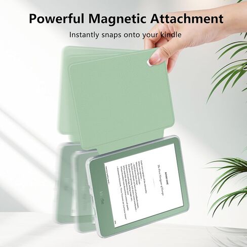 MOROCK Detachable Magnetic Case for All-New 6" Kindle(11th Generation,2024/2022 Release),Slim and Lightweight PU Leather and PC Clear Acrylic Back Cover,Auto Wake/Sleep Case, Matcha Green in Kuwait