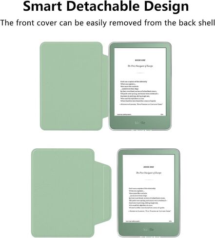 MOROCK Detachable Magnetic Case for All-New 6" Kindle(11th Generation,2024/2022 Release),Slim and Lightweight PU Leather and PC Clear Acrylic Back Cover,Auto Wake/Sleep Case, Matcha Green in Kuwait