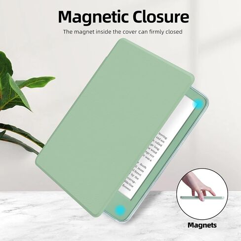 MOROCK Detachable Magnetic Case for All-New 6" Kindle(11th Generation,2024/2022 Release),Slim and Lightweight PU Leather and PC Clear Acrylic Back Cover,Auto Wake/Sleep Case, Matcha Green in Kuwait