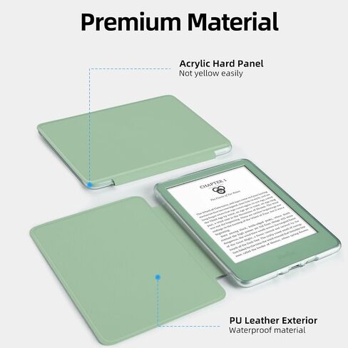 MOROCK Detachable Magnetic Case for All-New 6" Kindle(11th Generation,2024/2022 Release),Slim and Lightweight PU Leather and PC Clear Acrylic Back Cover,Auto Wake/Sleep Case, Matcha Green in Kuwait