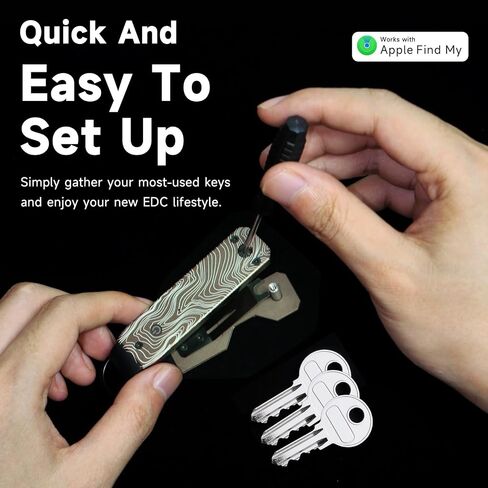 Keychain, Works with Apple Find My (iOS Only), Minimalist Metal Compact Key Organizer, Car Key Chains with GPS Tracker, Key Finder, Key Holder for Keychain, Up to 5 Keys, Striped Black in Saudi Arabia