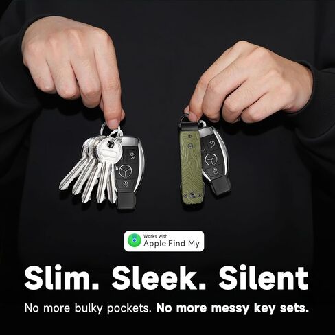 Keychain, Works with Apple Find My (iOS Only), Minimalist Metal Compact Key Organizer, Car Key Chains with GPS Tracker, Key Finder, Key Holder for Keychain, Up to 5 Keys, Striped Black in Saudi Arabia