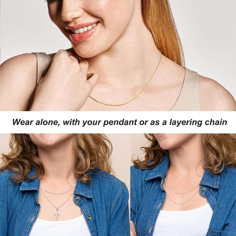 Silver Necklace for Women 925 Sterling Silver Chains 20 Inch, Hypoallergenic Necklace Cable Chain Woman White Gold Plated in Saudi Arabia