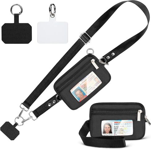 Adjustable Phone Lanyard with Wrist Strap & RFID Wallet (Quick-ID Window), Cellphone Strap with 2 Tabs for All Phones in Kuwait
