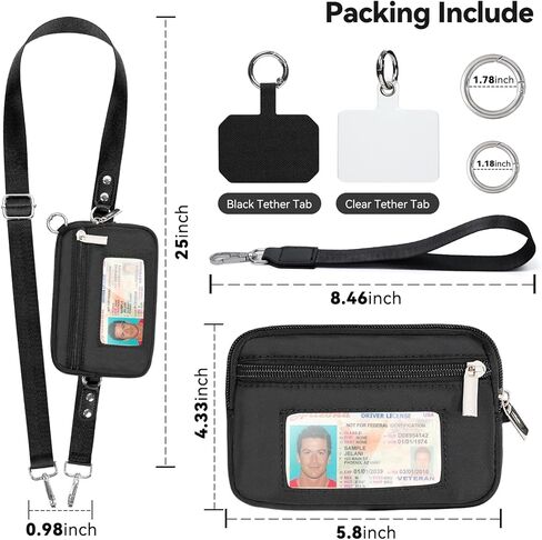Adjustable Phone Lanyard with Wrist Strap & RFID Wallet (Quick-ID Window), Cellphone Strap with 2 Tabs for All Phones in Kuwait
