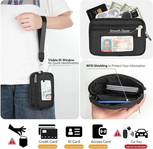 Adjustable Phone Lanyard with Wrist Strap & RFID Wallet (Quick-ID Window), Cellphone Strap with 2 Tabs for All Phones in Kuwait