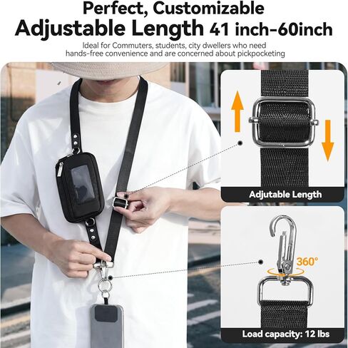 Adjustable Phone Lanyard with Wrist Strap & RFID Wallet (Quick-ID Window), Cellphone Strap with 2 Tabs for All Phones in Kuwait