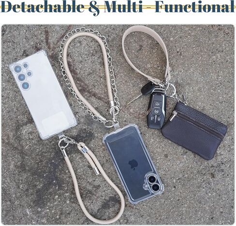 Clip and Go Strap for Phone with Wallet Crossbody – Bling Crystal Phone Strap Crossbody with Pouch for All Phones, Redefining Phone Lanyard Crossbody Fashion for Hands-Free Style (Silver White) in Kuwait