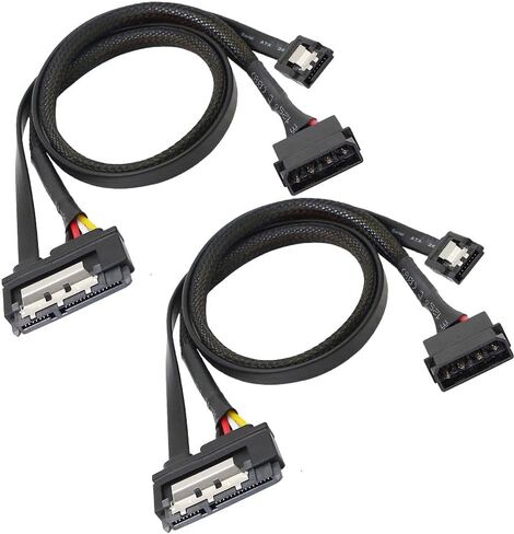 6G 2-in-1 SATA Data Power Extension Cable LP4 IDE 4 pin to SATA 15 Pin Female with Serial ATA III 7 Pin Female for HDD, SSD, Optical Drives, DVD Burners, PCI Cards etc - 19.7in (2 Pack) in Saudi Arabia