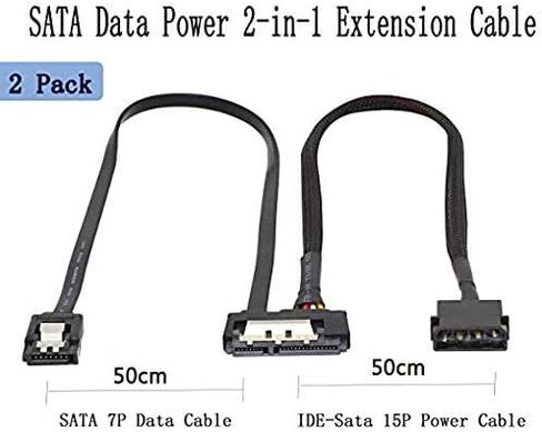 6G 2-in-1 SATA Data Power Extension Cable LP4 IDE 4 pin to SATA 15 Pin Female with Serial ATA III 7 Pin Female for HDD, SSD, Optical Drives, DVD Burners, PCI Cards etc - 19.7in (2 Pack) in Saudi Arabia