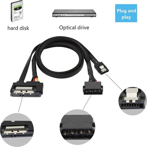 6G 2-in-1 SATA Data Power Extension Cable LP4 IDE 4 pin to SATA 15 Pin Female with Serial ATA III 7 Pin Female for HDD, SSD, Optical Drives, DVD Burners, PCI Cards etc - 19.7in (2 Pack) in Saudi Arabia