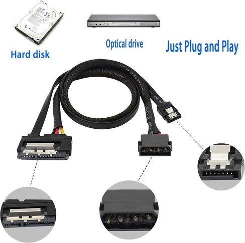 6G 2-in-1 SATA Data Power Extension Cable LP4 IDE 4 pin to SATA 15 Pin Female with Serial ATA III 7 Pin Female for HDD, SSD, Optical Drives, DVD Burners, PCI Cards etc - 19.7in (2 Pack) in Saudi Arabia