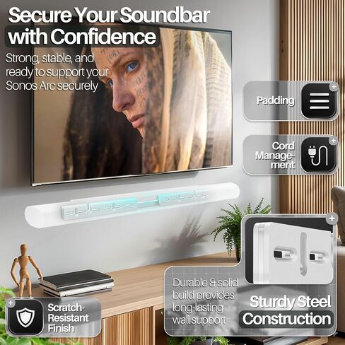 TNP Soundbar Wall Mount for Sonos Arc Ultra and Sonos Arc - Hanging Mounting Bracket for Sound Bar Under TV Installation with Hidden Floating Style Design, Hardware Kit Included, White in Saudi Arabia
