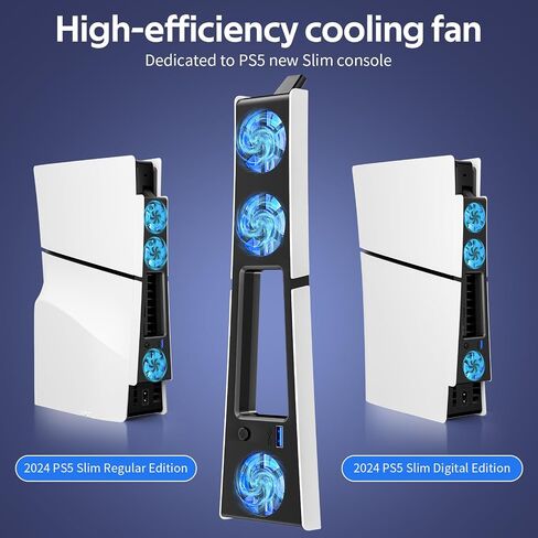 مروحة تبريد لجهاز PS5 Slim، متوافقة مع وحدة تحكم PlayStation 5 Slim، محطة تبريد مروحة رفيعة PS5 عالية الكفاءة (Black-p5 Slim) in Kuwait