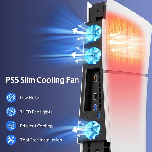 مروحة تبريد لجهاز PS5 Slim، متوافقة مع وحدة تحكم PlayStation 5 Slim، محطة تبريد مروحة رفيعة PS5 عالية الكفاءة (Black-p5 Slim) in Kuwait