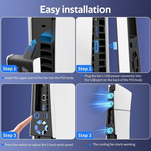 مروحة تبريد لجهاز PS5 Slim، متوافقة مع وحدة تحكم PlayStation 5 Slim، محطة تبريد مروحة رفيعة PS5 عالية الكفاءة (Black-p5 Slim) in Kuwait