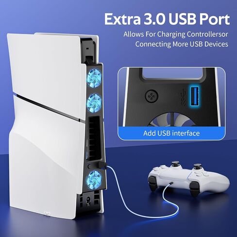 مروحة تبريد لجهاز PS5 Slim، متوافقة مع وحدة تحكم PlayStation 5 Slim، محطة تبريد مروحة رفيعة PS5 عالية الكفاءة (Black-p5 Slim) in Kuwait