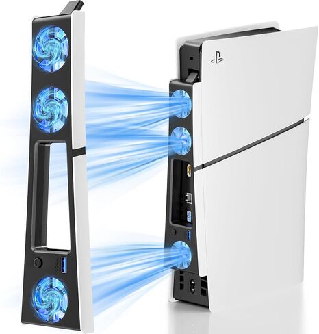 مروحة تبريد لجهاز PS5 Slim، متوافقة مع وحدة تحكم PlayStation 5 Slim، محطة تبريد مروحة رفيعة PS5 عالية الكفاءة (Black-p5 Slim) in Kuwait
