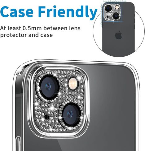 متوافق مع واقي عدسة الكاميرا iPhone 15 وiPhone 15 Plus، غطاء كاميرا من الزجاج المقوى ثلاثي الأبعاد من حجر الراين اللامع 9H مضاد للخدش ومقاوم للصدمات، غطاء حماية كامل، in Kuwait