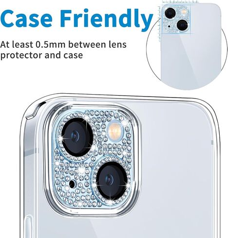 متوافق مع واقي عدسة الكاميرا iPhone 15 وiPhone 15 Plus، غطاء كاميرا من الزجاج المقوى ثلاثي الأبعاد من حجر الراين اللامع 9H مضاد للخدش ومقاوم للصدمات، غطاء حماية كامل، in Kuwait