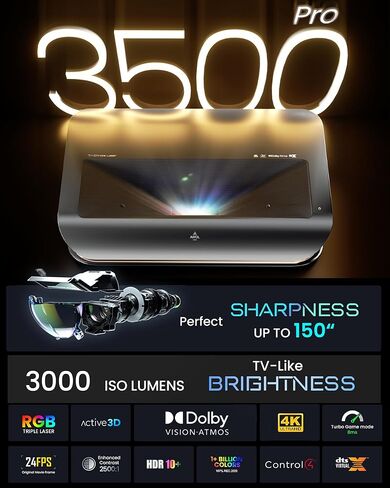 جهاز عرض AWOL Vision LTV-3500 Pro UST ثلاثي الليزر ونظام صوت ThunderBeat 4.2.2 للمسرح المنزلي اللاسلكي بالكامل in Kuwait