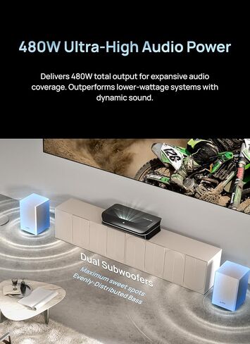 جهاز عرض AWOL Vision LTV-3500 Pro UST ثلاثي الليزر ونظام صوت ThunderBeat 4.2.2 للمسرح المنزلي اللاسلكي بالكامل in Kuwait