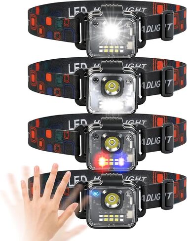 Headlamp Rechargeable 4Pack, 3000 Lumen Ultra-Light Bright Headlamp Flashlight, Clip-on Detachable Portable LED headlamp with Motion Sensor, 5 Mode Rechargeable Headlamps for Outdoor Camping Fishing in Saudi Arabia