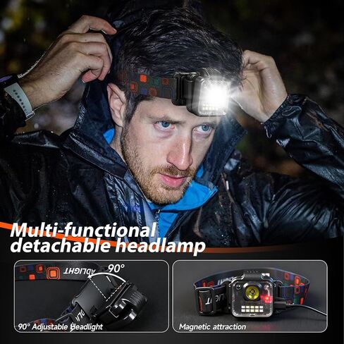 Headlamp Rechargeable 4Pack, 3000 Lumen Ultra-Light Bright Headlamp Flashlight, Clip-on Detachable Portable LED headlamp with Motion Sensor, 5 Mode Rechargeable Headlamps for Outdoor Camping Fishing in Saudi Arabia