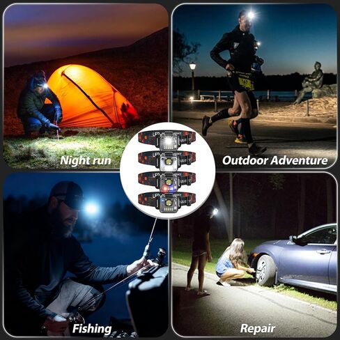 Headlamp Rechargeable 4Pack, 3000 Lumen Ultra-Light Bright Headlamp Flashlight, Clip-on Detachable Portable LED headlamp with Motion Sensor, 5 Mode Rechargeable Headlamps for Outdoor Camping Fishing in Saudi Arabia