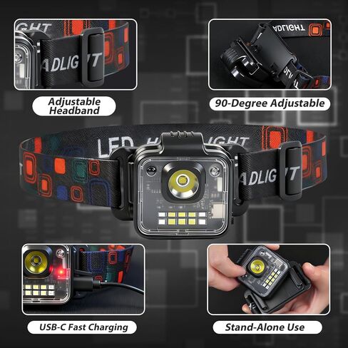 Headlamp Rechargeable 4Pack, 3000 Lumen Ultra-Light Bright Headlamp Flashlight, Clip-on Detachable Portable LED headlamp with Motion Sensor, 5 Mode Rechargeable Headlamps for Outdoor Camping Fishing in Saudi Arabia