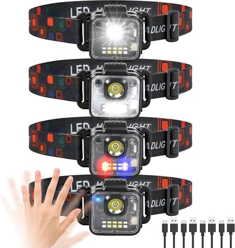 Headlamp Rechargeable 4Pack, 3000 Lumen Ultra-Light Bright Headlamp Flashlight, Clip-on Detachable Portable LED headlamp with Motion Sensor, 5 Mode Rechargeable Headlamps for Outdoor Camping Fishing in Saudi Arabia