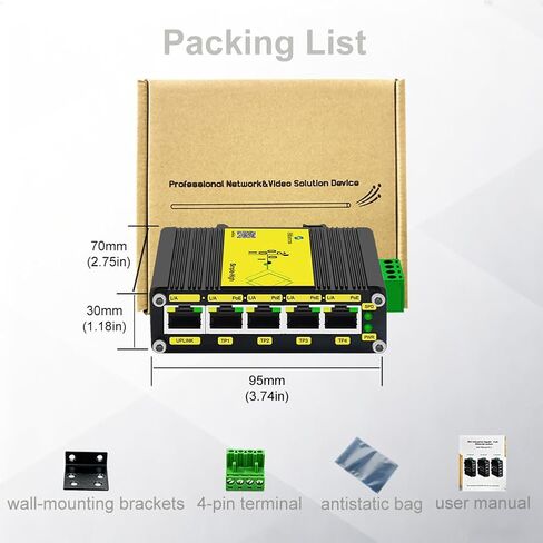 محول Htfoevrxs صناعي بـ 5 منافذ جيجابت PoE، مدخل معزز للجهد DC12V-48V إلى مخرج DC48V PoE، 802.3af/at 30W PoE Ports@120W، طاقة PoE مدمجة لشاحنة RV/الطاقة الشمسية/أنظمة VoIP in Kuwait