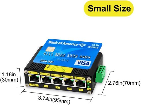محول Htfoevrxs صناعي بـ 5 منافذ جيجابت PoE، مدخل معزز للجهد DC12V-48V إلى مخرج DC48V PoE، 802.3af/at 30W PoE Ports@120W، طاقة PoE مدمجة لشاحنة RV/الطاقة الشمسية/أنظمة VoIP in Kuwait