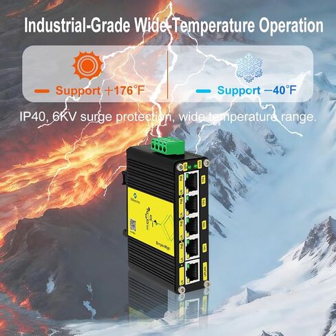 محول Htfoevrxs صناعي بـ 5 منافذ جيجابت PoE، مدخل معزز للجهد DC12V-48V إلى مخرج DC48V PoE، 802.3af/at 30W PoE Ports@120W، طاقة PoE مدمجة لشاحنة RV/الطاقة الشمسية/أنظمة VoIP in Kuwait