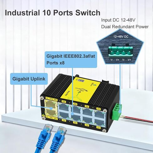 محول Htfoevrxs صناعي بـ 5 منافذ جيجابت PoE، مدخل معزز للجهد DC12V-48V إلى مخرج DC48V PoE، 802.3af/at 30W PoE Ports@120W، طاقة PoE مدمجة لشاحنة RV/الطاقة الشمسية/أنظمة VoIP in Saudi Arabia