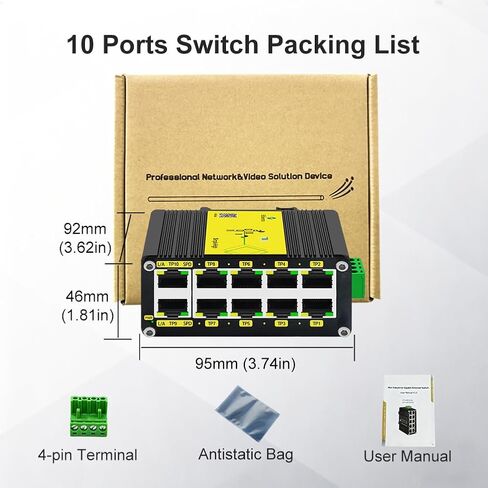 محول Htfoevrxs صناعي بـ 5 منافذ جيجابت PoE، مدخل معزز للجهد DC12V-48V إلى مخرج DC48V PoE، 802.3af/at 30W PoE Ports@120W، طاقة PoE مدمجة لشاحنة RV/الطاقة الشمسية/أنظمة VoIP in Saudi Arabia