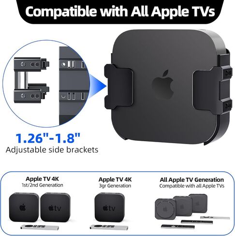 Mount for Apple TV, Wall Mount Behind TVs Bracket, Black Apple TV Holder Compatible with All Apple Television Generations (Including All 4K Models), Easy Screw Mount or Stick on Back of TVs in Saudi Arabia