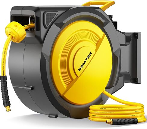 80FT+6.5FT Retractable Air Hose Reel, 3/8" Hybrid Air Hose, Air Compressor Hose Reel with Max 300 PSI Patented Design, Wall Mount Pneumatic Hose Reel for Garage Workshop, 180°Automatic Rewind in Kuwait