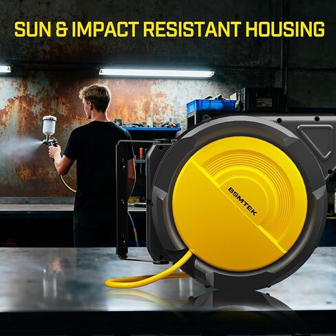 80FT+6.5FT Retractable Air Hose Reel, 3/8" Hybrid Air Hose, Air Compressor Hose Reel with Max 300 PSI Patented Design, Wall Mount Pneumatic Hose Reel for Garage Workshop, 180°Automatic Rewind in Kuwait