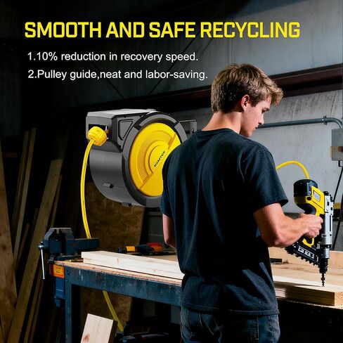 80FT+6.5FT Retractable Air Hose Reel, 3/8" Hybrid Air Hose, Air Compressor Hose Reel with Max 300 PSI Patented Design, Wall Mount Pneumatic Hose Reel for Garage Workshop, 180°Automatic Rewind in Kuwait