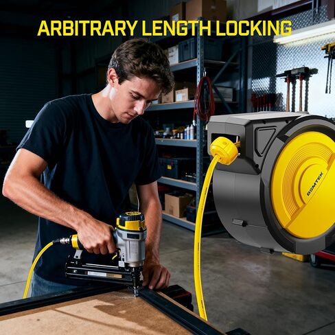 80FT+6.5FT Retractable Air Hose Reel, 3/8" Hybrid Air Hose, Air Compressor Hose Reel with Max 300 PSI Patented Design, Wall Mount Pneumatic Hose Reel for Garage Workshop, 180°Automatic Rewind in Kuwait