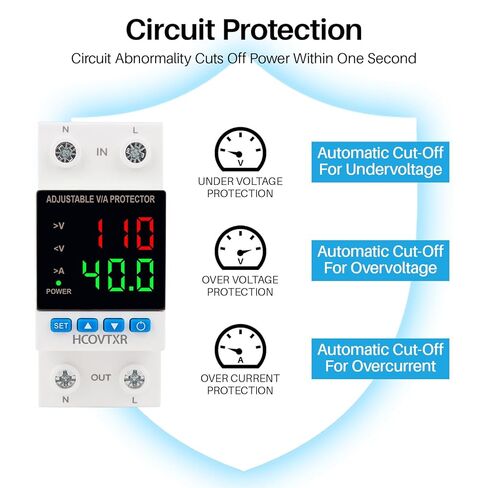 حامي الجهد الزائد والسفلي قابل للتعديل 110 فولت تيار متردد 100 أمبير، قاطع دائرة ذكي مع شاشة LED لمحول شبكة المولدات المنزلية (ستة شاشات عرض، 100 أمبير) in Kuwait