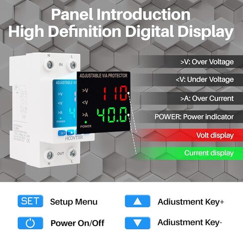 حامي الجهد الزائد والسفلي قابل للتعديل 110 فولت تيار متردد 100 أمبير، قاطع دائرة ذكي مع شاشة LED لمحول شبكة المولدات المنزلية (ستة شاشات عرض، 100 أمبير) in Kuwait