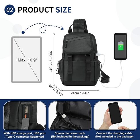 Small Backpack for Women Men with USB Charge Port, Black in Saudi Arabia