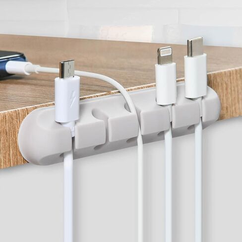 Desk Cable Organizer Clips - 5-Slot Holder with Grip Base, 4.5" for Office Setup Black in Saudi Arabia