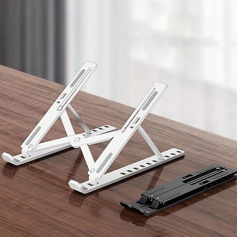 Universal Laptop Stand Adjustable Notebook Holder for MacBook Non-Slip Foldable Cooling Base Bracket for Laptop/Tablet/Phone (Black) in Saudi Arabia