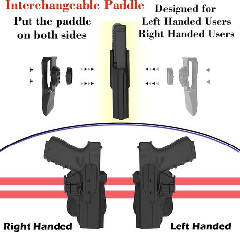 حافظة المسدس الأيسر لـ Glock 19/17 Gen 1 2 3 4 5، Glock 23/32 Gen 1 2 3 4، Glock 45/44/19X، حافظة مجداف OWB، حافظة تكتيكية مفتوحة الحزام، إطلاق سريع وحافظة غير قابلة للتعديل - اليد اليمنى/اليسرى in Kuwait