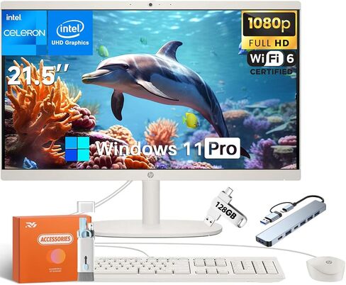 HP All-in-One Desktop Computer for Business, 21.5" FHD Anti-Glare Display, Intel Celeron J4025, 32 GB RAM, 1 TB SSD, Intel UHD Graphics 600,Wi-Fi 6,HD Webcam, HDMI, Windows 11 Pro, w/Accessories in Saudi Arabia